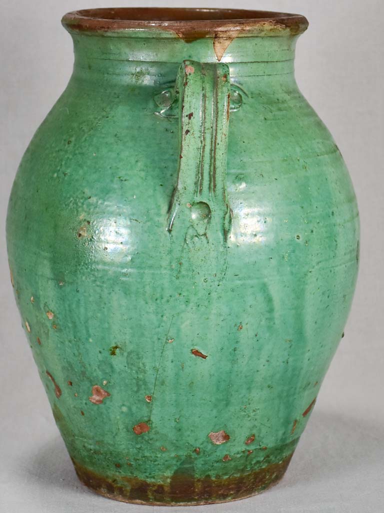 Large French confit pot with green glaze 17"