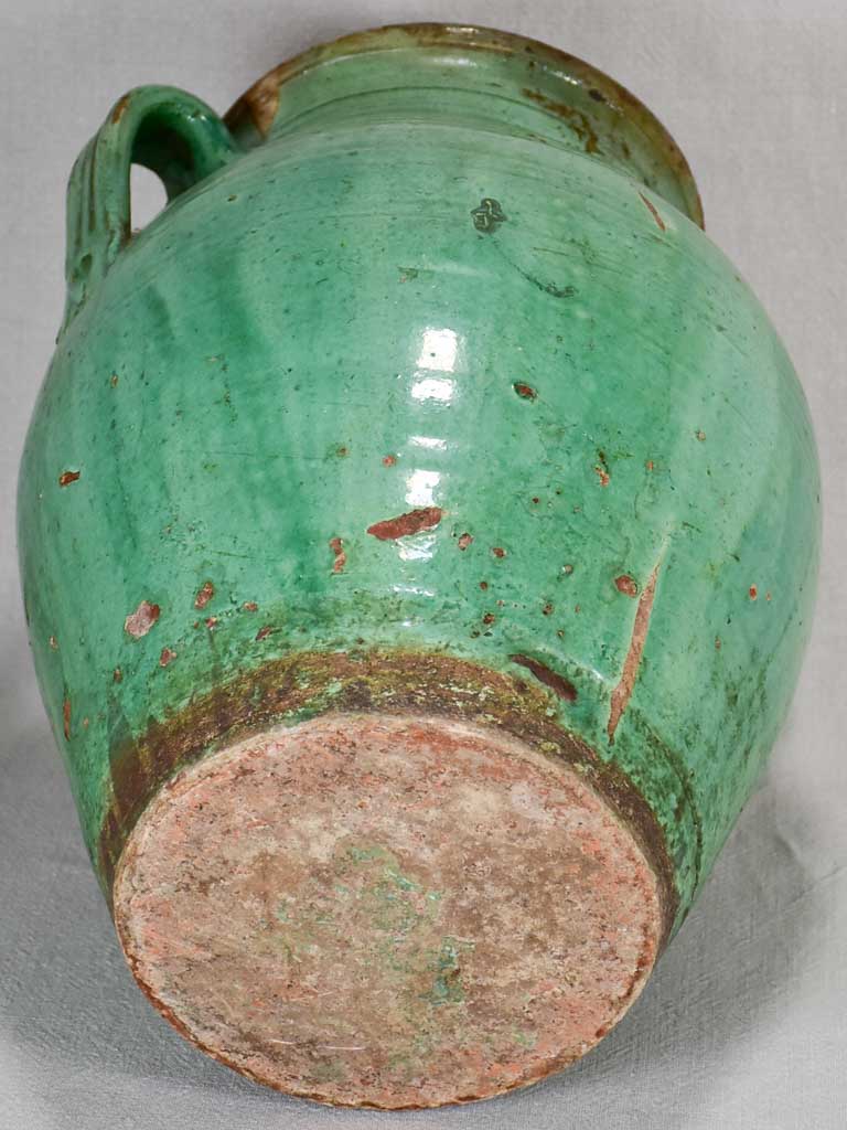 Large French confit pot with green glaze 17"