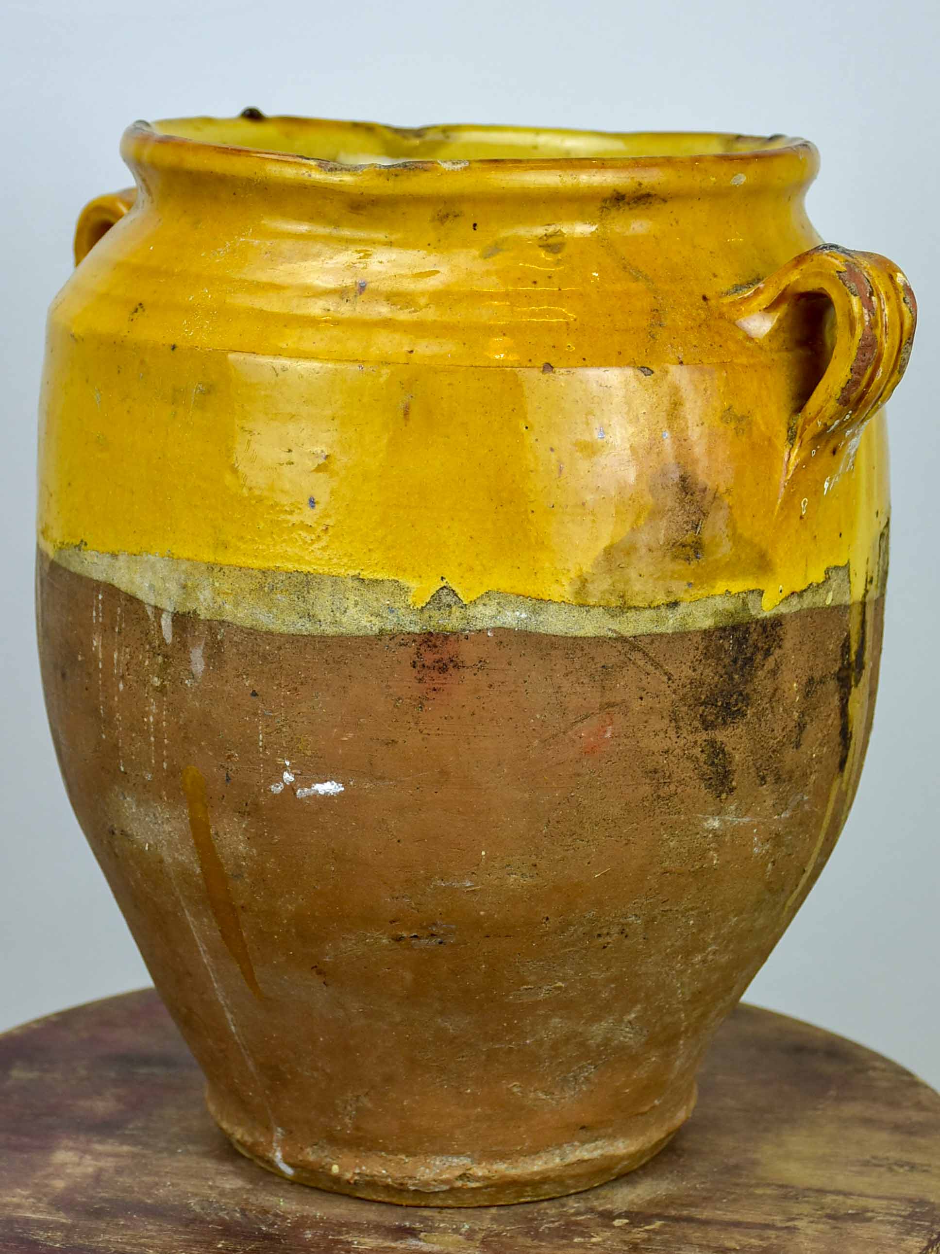 19th Century French confit pot with orange glaze - 11 ¾''