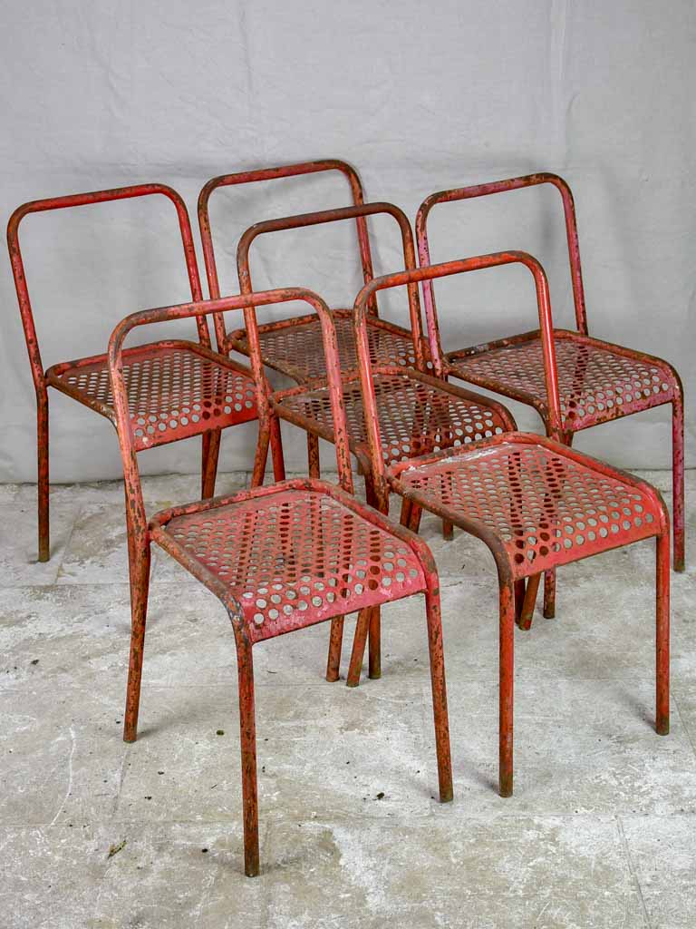 Vintage red perforated Metal Garden Chairs