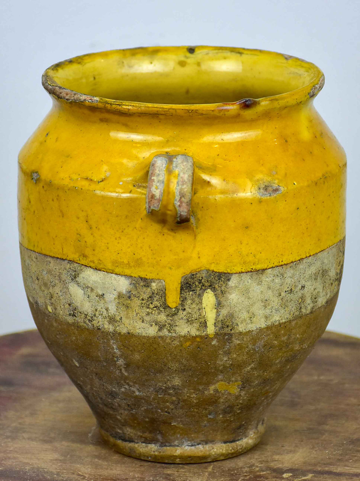 Small antique French confit pot with orange glaze - 7 ¼''