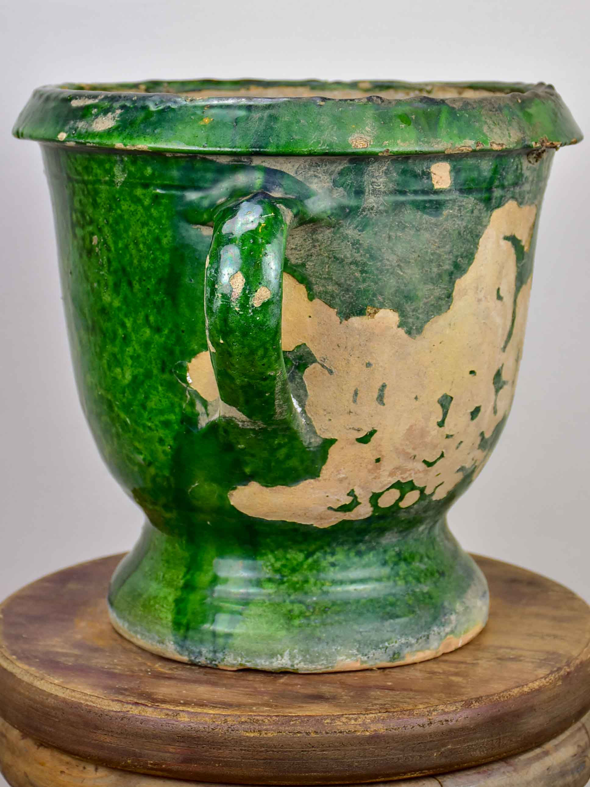 Antique French garden planter with green glaze - 11 ½''