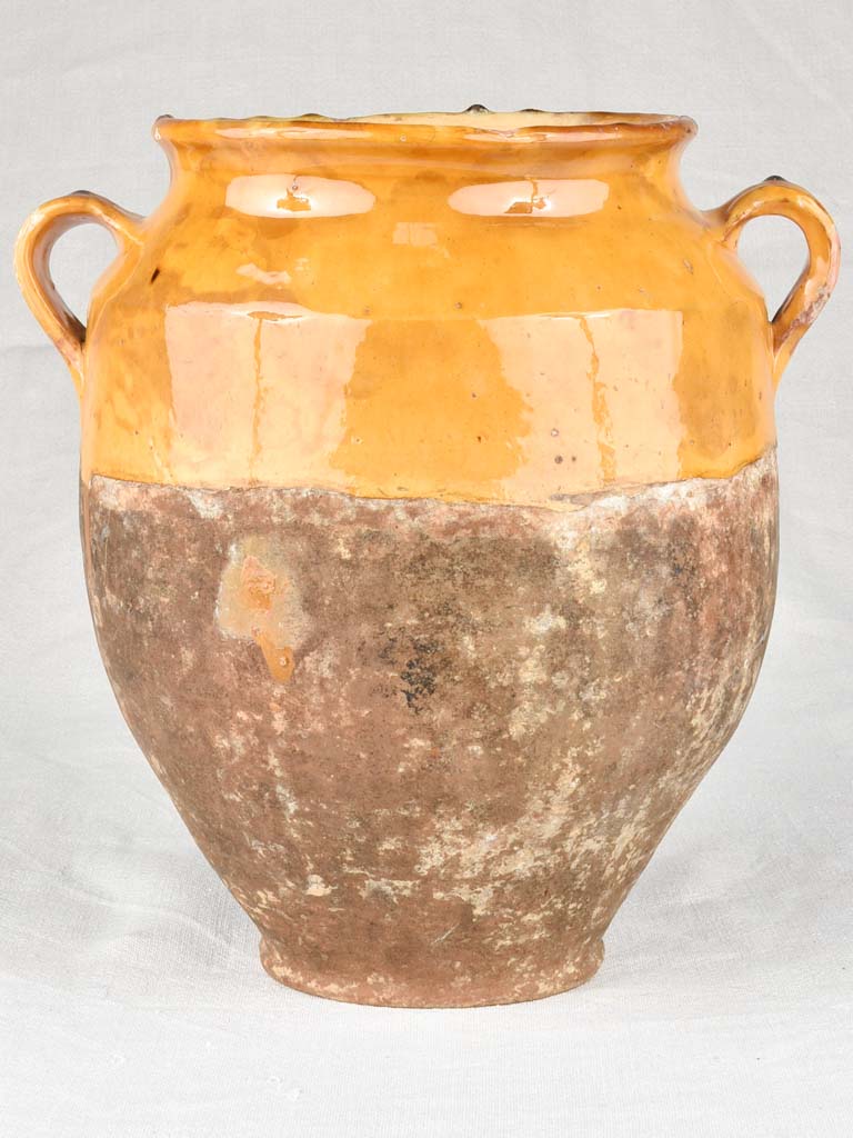 Large antique French confit pot with yellow glaze 12¼"