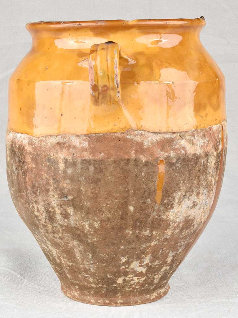Large antique French confit pot with yellow glaze 12¼"