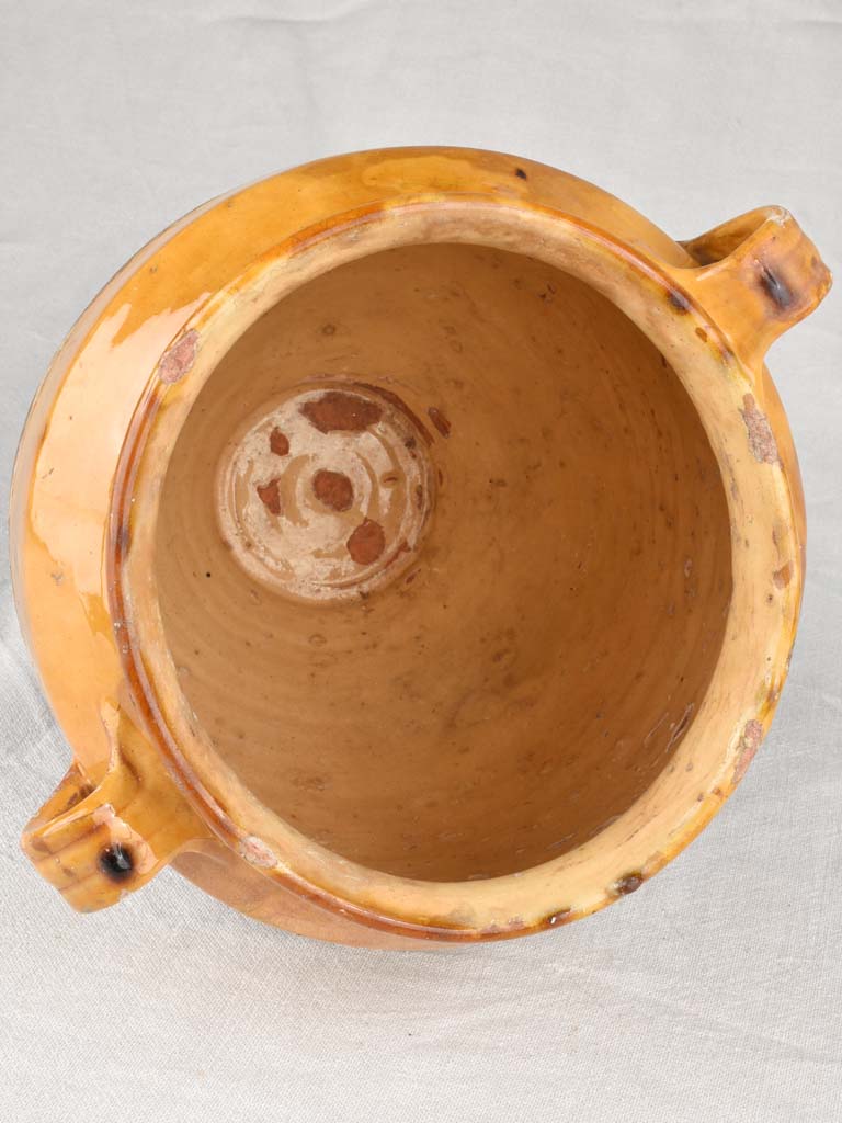 Large antique French confit pot with yellow glaze 12¼"