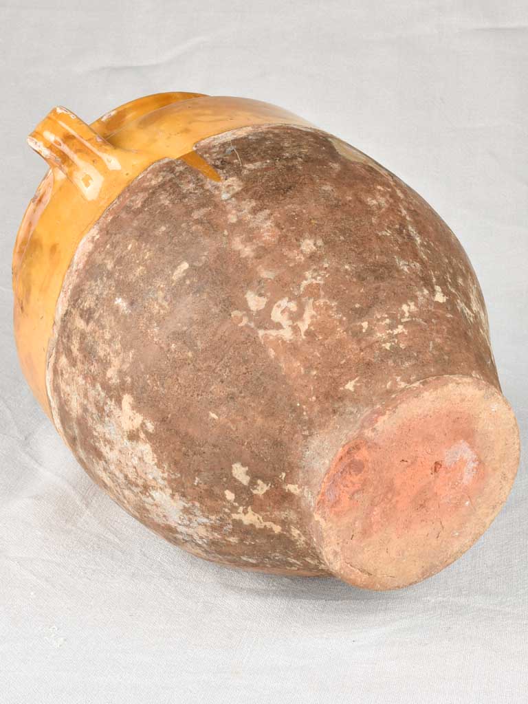 Large antique French confit pot with yellow glaze 12¼"