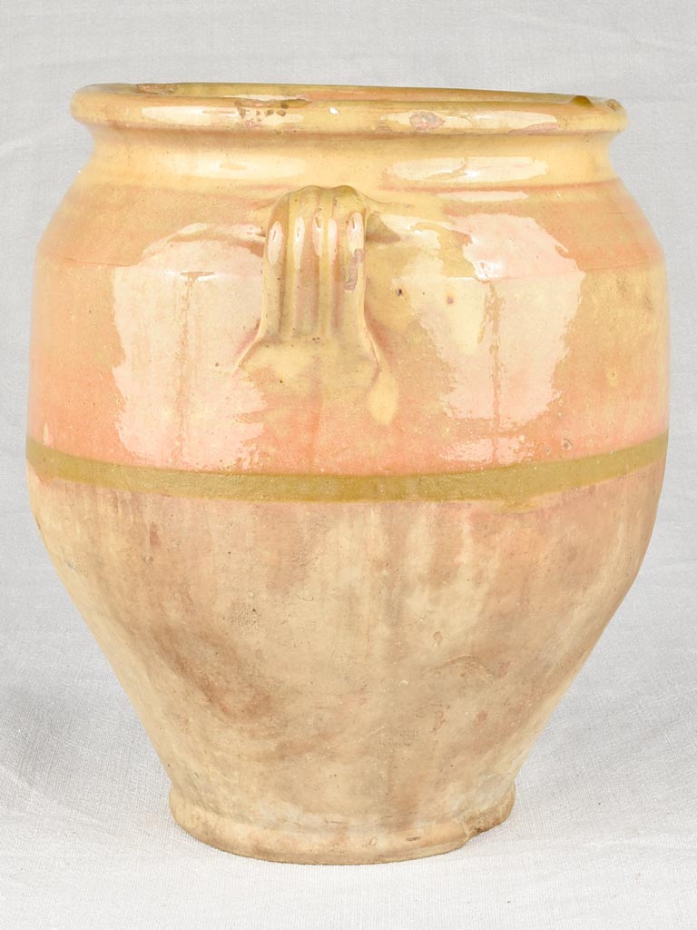 Antique French confit pot with blush yellow glaze 11"