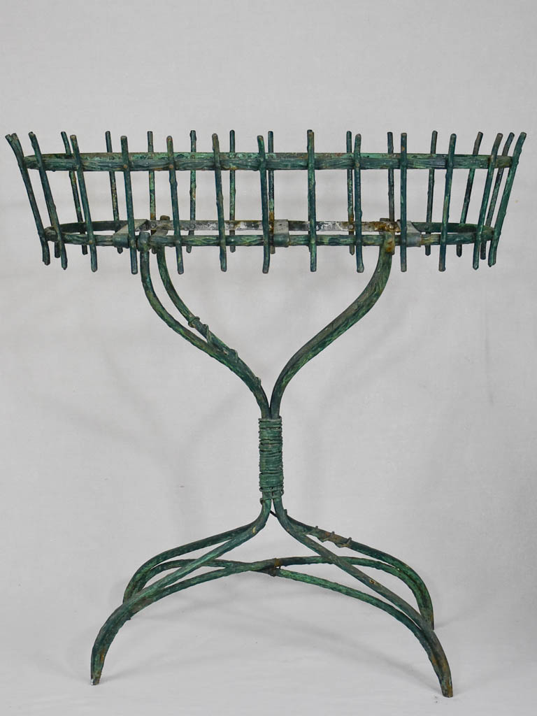 Antique French plant stand with green patina - wrought iron branches and vine 33¾"