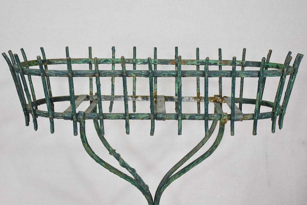 Antique French plant stand with green patina - wrought iron branches and vine 33¾"