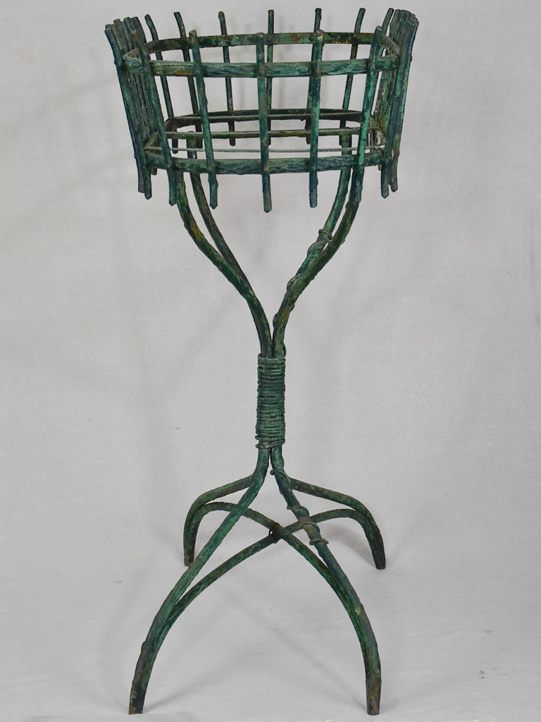 Antique French plant stand with green patina - wrought iron branches and vine 33¾"