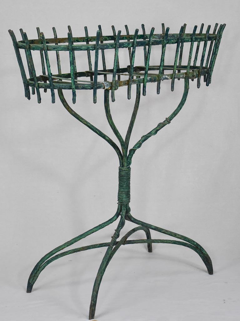 Antique French plant stand with green patina - wrought iron branches and vine 33¾"