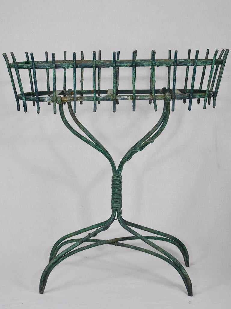 Antique French plant stand with green patina - wrought iron branches and vine 33¾"