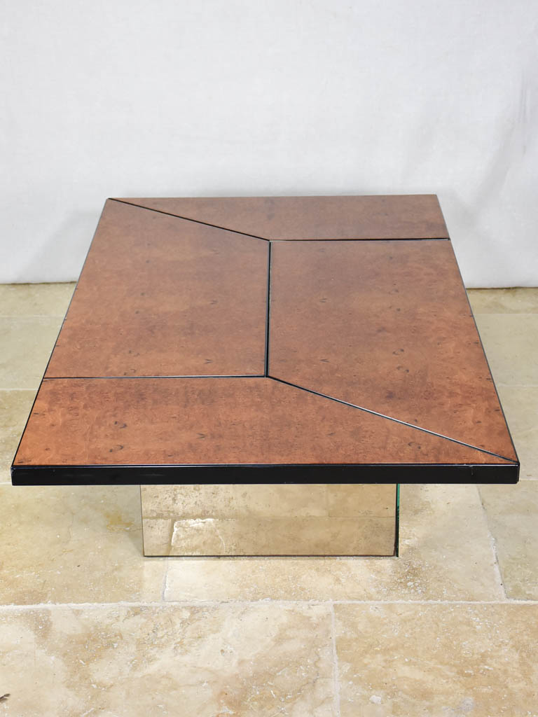 Superb elm wood coffee table with hidden bar attributed to Paul Michel 1980 31" x 49¼"