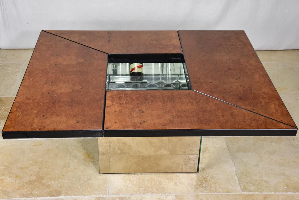 Superb elm wood coffee table with hidden bar attributed to Paul Michel 1980 31" x 49¼"