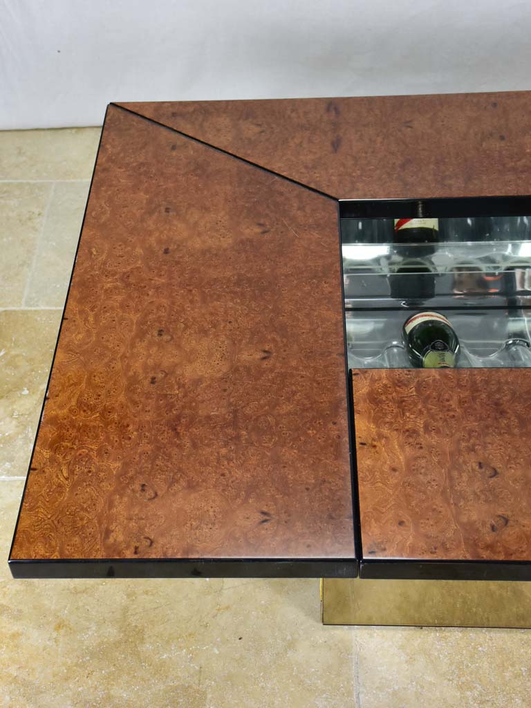 Superb elm wood coffee table with hidden bar attributed to Paul Michel 1980 31" x 49¼"