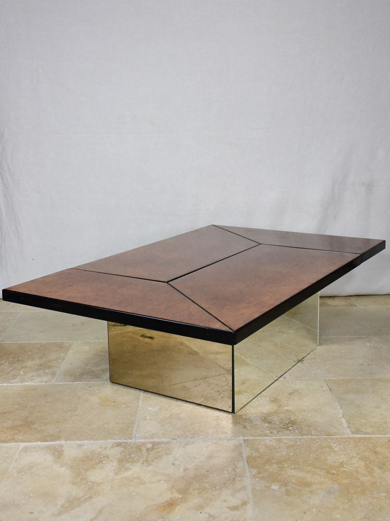 Superb elm wood coffee table with hidden bar attributed to Paul Michel 1980 31" x 49¼"