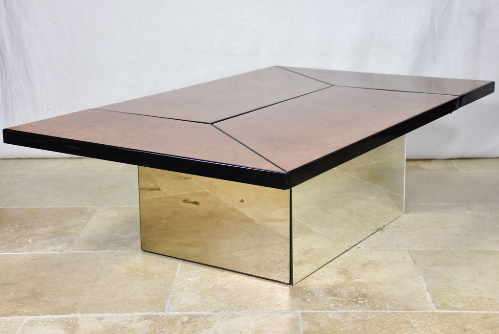 Superb elm wood coffee table with hidden bar attributed to Paul Michel 1980 31" x 49¼"