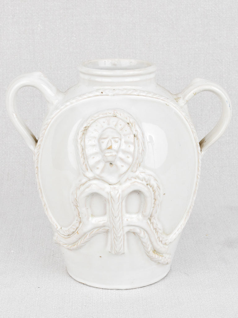 Vintage Émile Tessier vase with face motif 8¾"