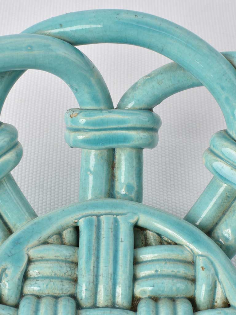 Vintage ceramic fruit bowl turquoise 14½"