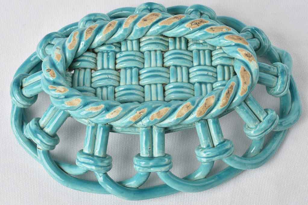 Vintage ceramic fruit bowl turquoise 14½"