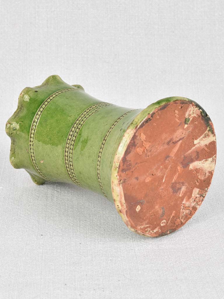 Vintage French vase, green with pearl motif 6"