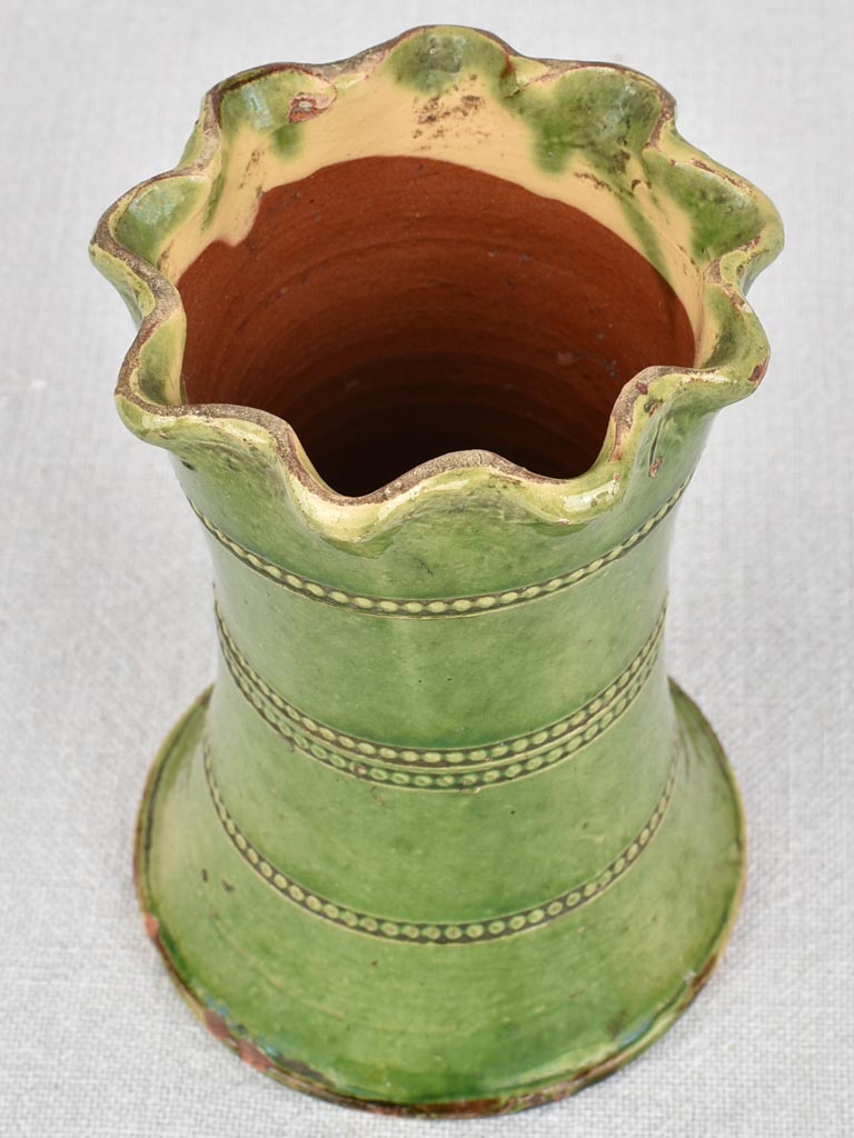 Vintage French vase, green with pearl motif 6"