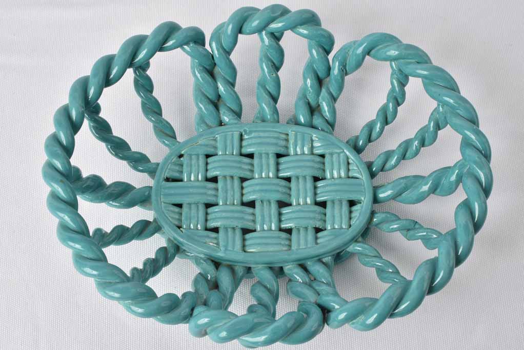 Vintage ceramic fruit bowl w/ turquoise glaze 12½"