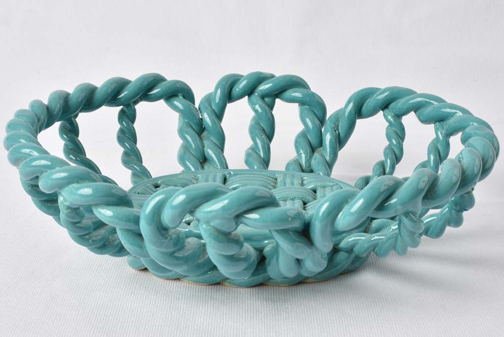 Vintage ceramic fruit bowl w/ turquoise glaze 12½"