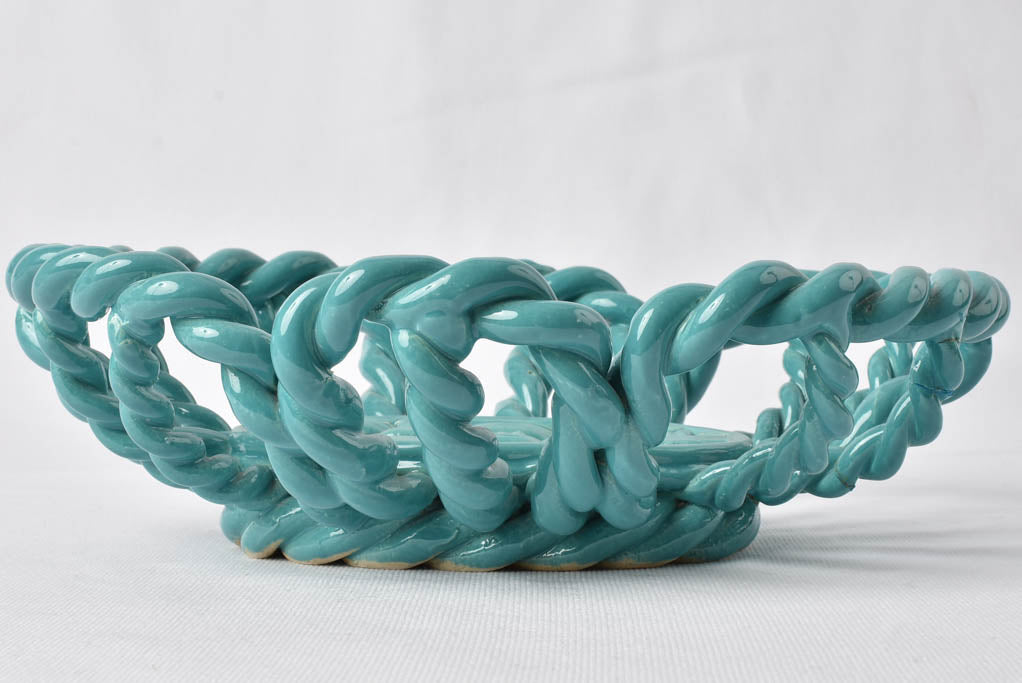 Vintage ceramic fruit bowl w/ turquoise glaze 12½"