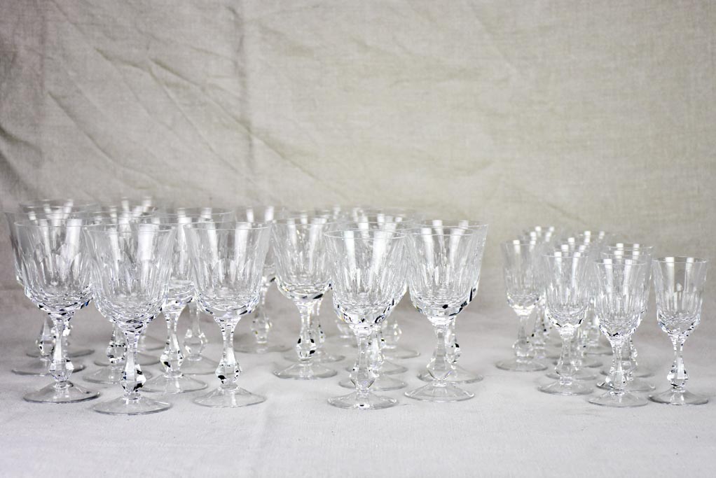 Rare set of thirty 1950s French crystal Baccarat wine and liqueur glasses