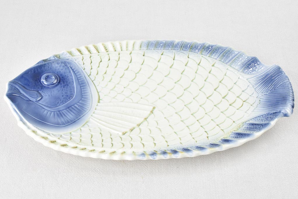 Blue & white fish service 1950s - Sarreguemines