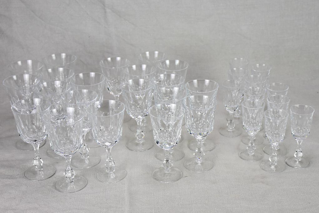 Rare set of thirty 1950s French crystal Baccarat wine and liqueur glasses