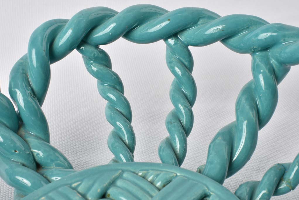 Vintage ceramic fruit bowl w/ turquoise glaze 12½"