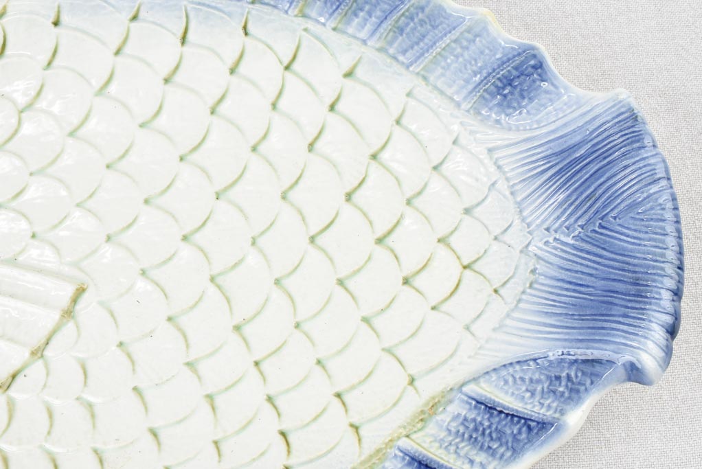 Blue & white fish service 1950s - Sarreguemines