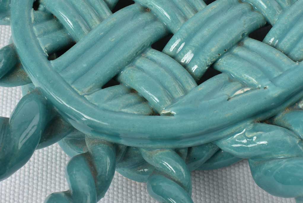 Vintage ceramic fruit bowl w/ turquoise glaze 12½"