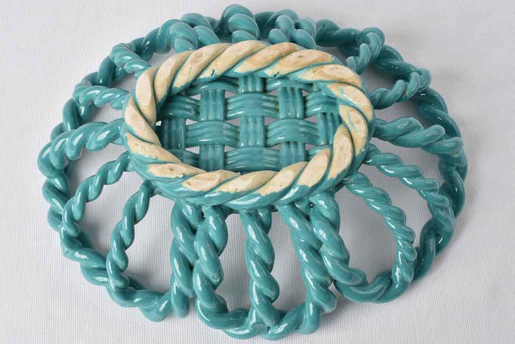 Vintage ceramic fruit bowl w/ turquoise glaze 12½"