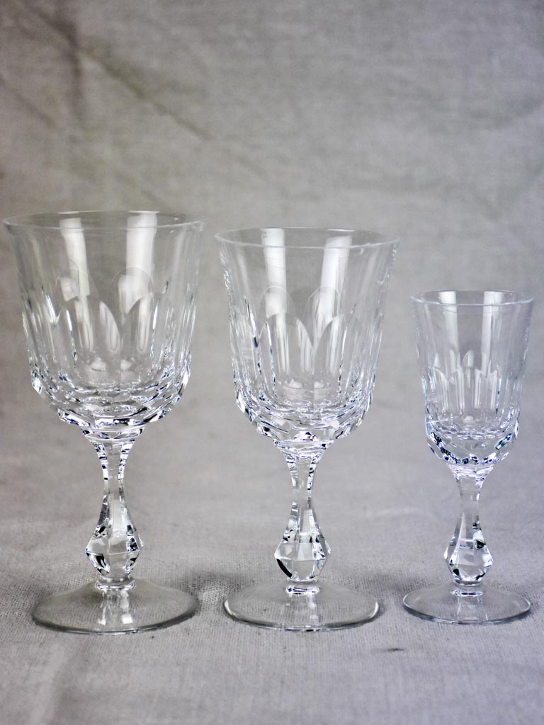 Rare set of thirty 1950s French crystal Baccarat wine and liqueur glasses