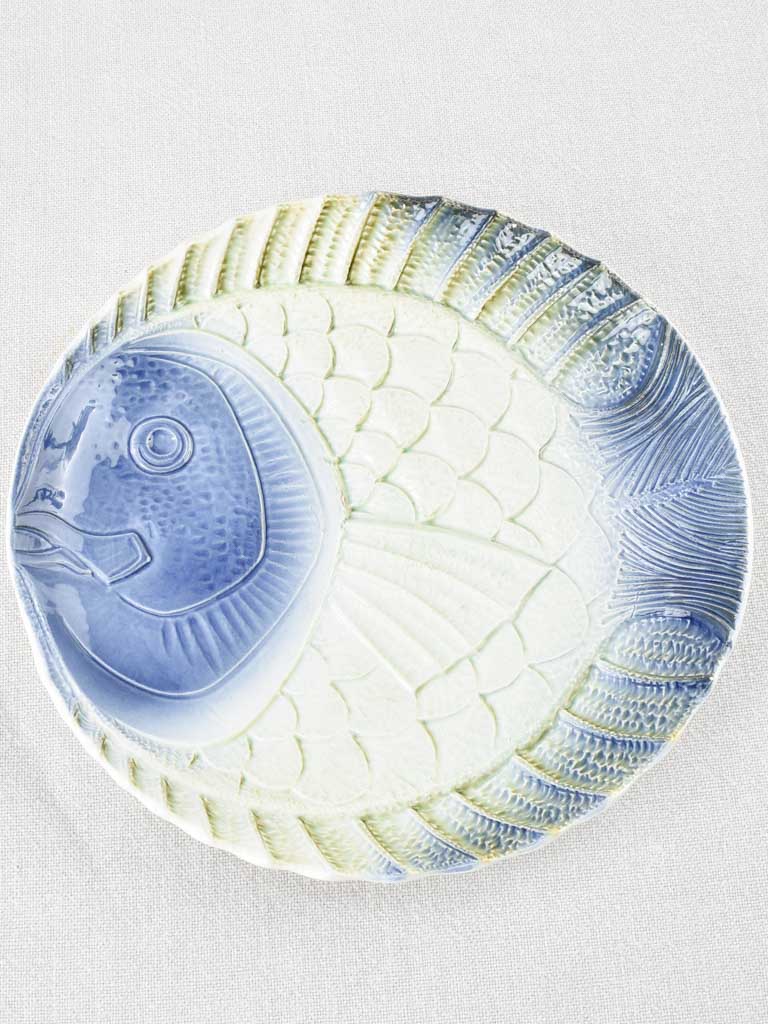Blue & white fish service 1950s - Sarreguemines