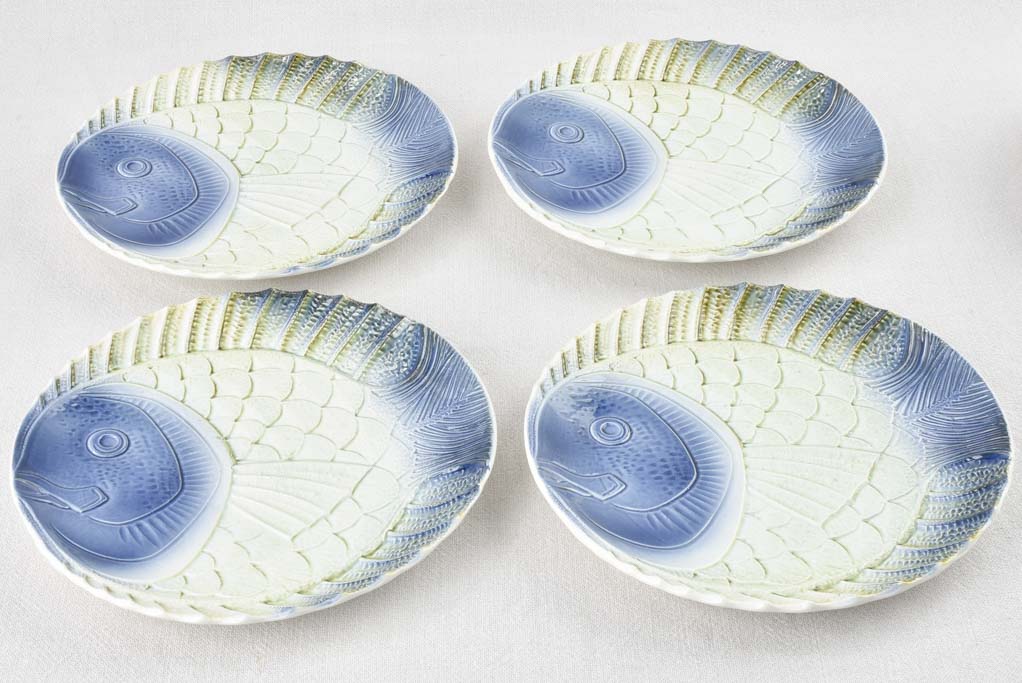 Blue & white fish service 1950s - Sarreguemines