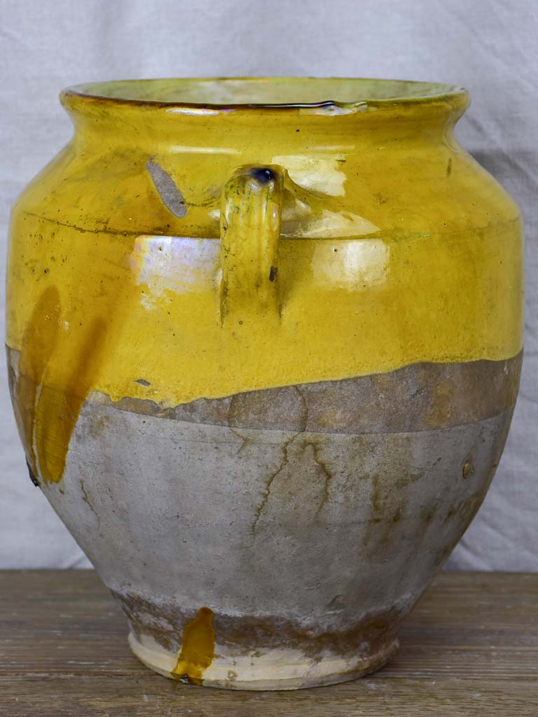 Antique French confit pot with ochre glaze 11"
