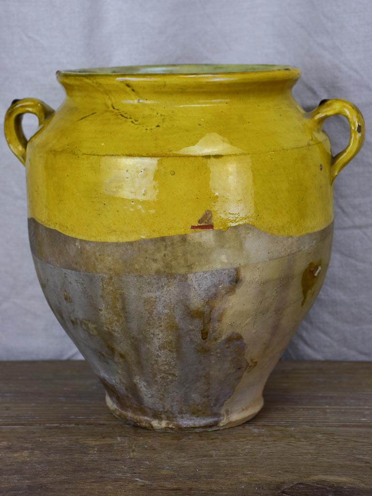 Antique French confit pot with ochre glaze 11"