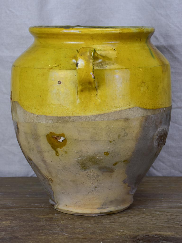 Antique French confit pot with ochre glaze 11"