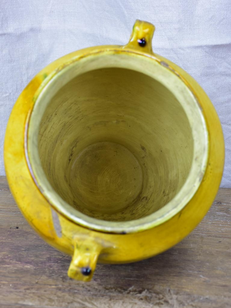 Antique French confit pot with ochre glaze 11"