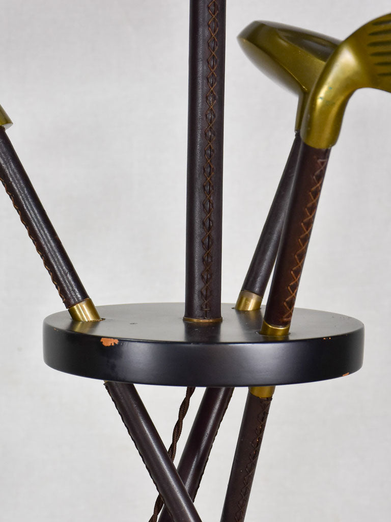 1970's golf club floor lamp - leather, brass, wood