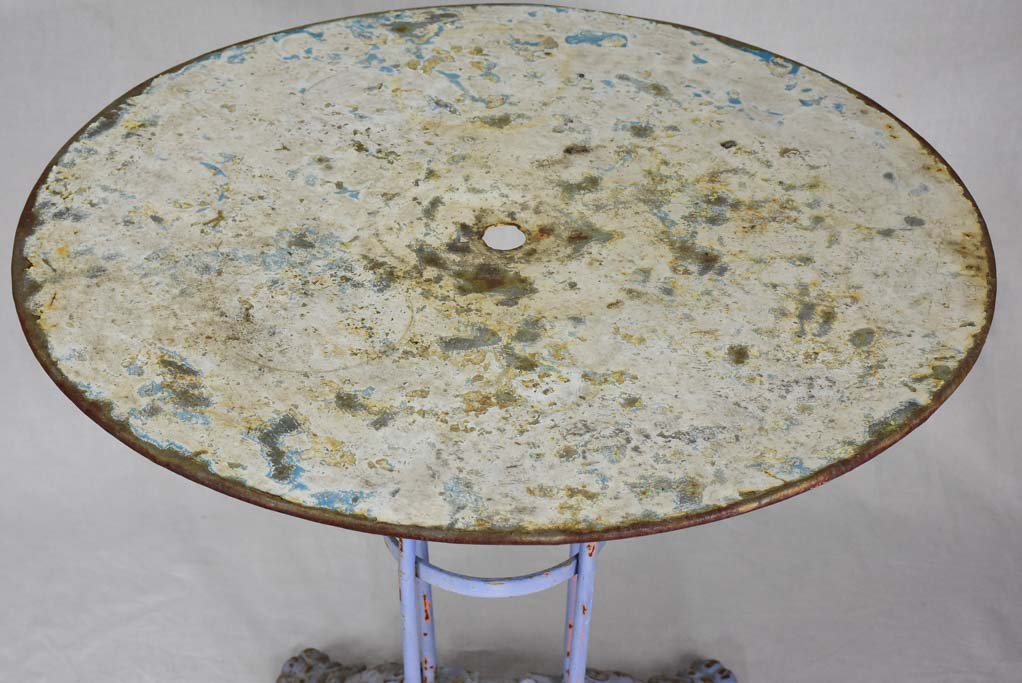 Vintage French garden table with light blue patina
