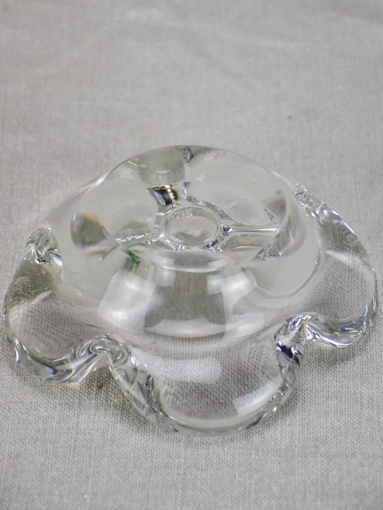 Mid century French Daume glass ashtray 6" flower