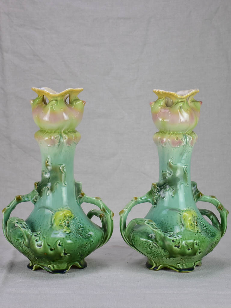 Pair of pretty Art Nouveau vases with maker's mark