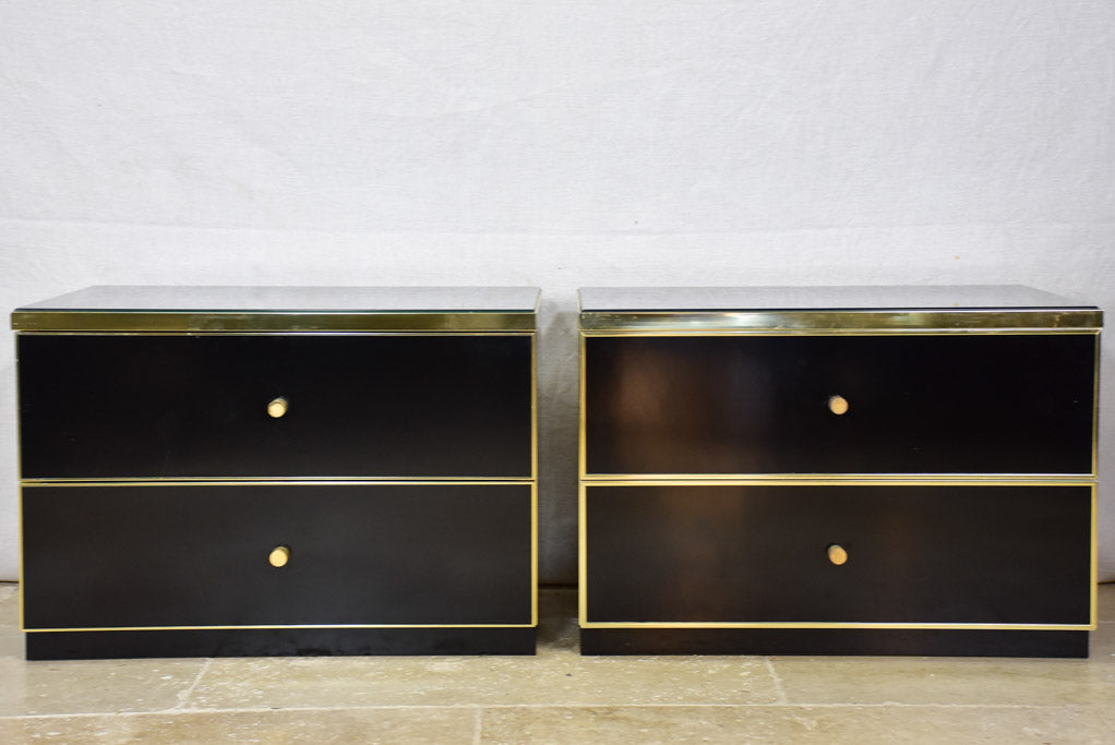 Pair of vintage Italian black lacquer nightstands with two drawers - Renato Zevi