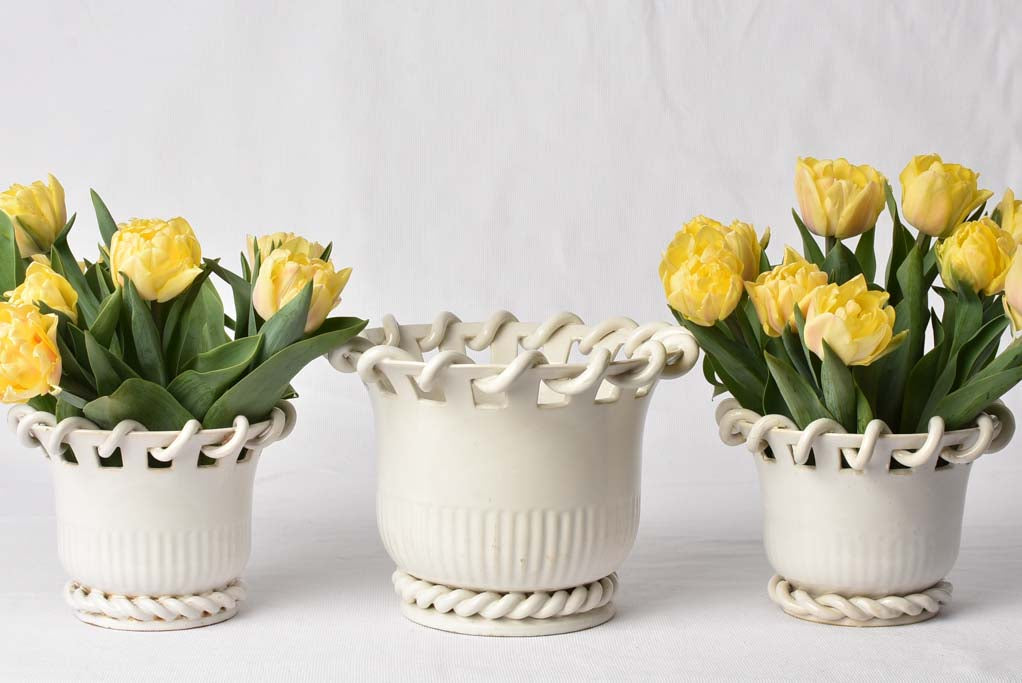Collection of 3 Émile Tessier cache pots w/ woven detail 6¾"
