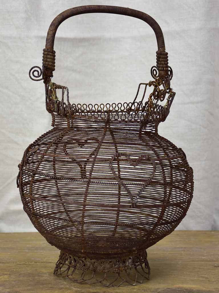 Antique French wire egg basket